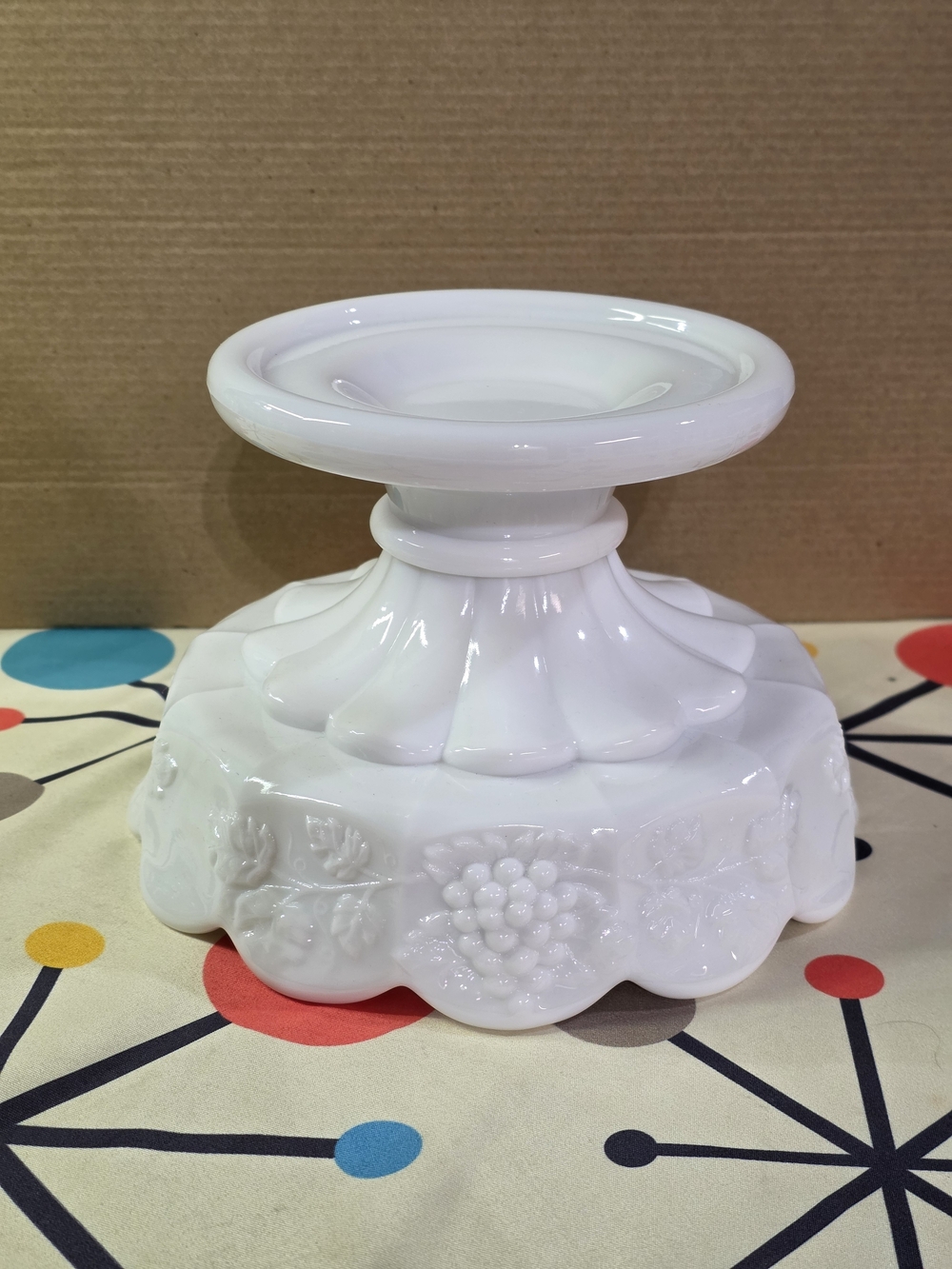 Vintage Westmoreland Paneled Grape Milk Glass Punch Bowl Stand 769652